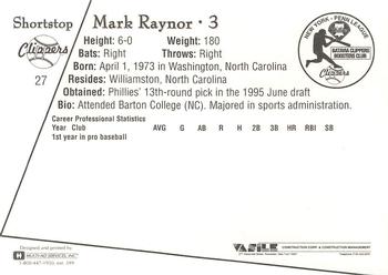 1995 Batavia Clippers #27 Mark Raynor Back