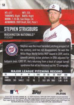 2021 Stadium Club Chrome #58 Stephen Strasburg Back