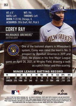 2021 Stadium Club Chrome #353 Corey Ray Back