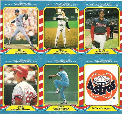 1987 Fleer Limited Edition - Box Bottom Panel #C-1 / C-2 / C-3 / C-4 / C-5 / C-6 Ron Darling / Bill Buckner / John Candelaria / Jack Clark / Bret Saberhagen / Houston Astros Logo Front