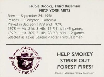 1984 Jackson Mets in Majors Smokey #NNO Hubie Brooks Back