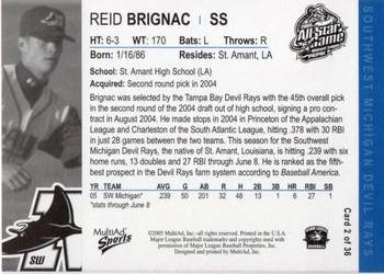 2005 MultiAd Midwest League All-Stars Eastern Division #2 Reid Brignac Back