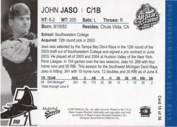 2005 MultiAd Midwest League All-Stars Eastern Division #16 John Jaso Back