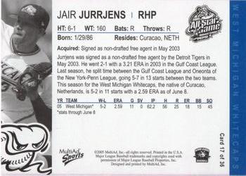 2005 MultiAd Midwest League All-Stars Eastern Division #17 Jair Jurrjens Back