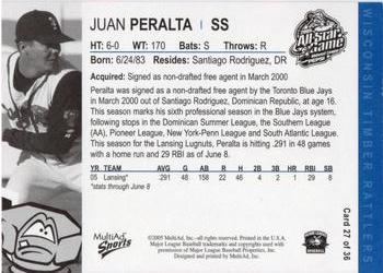 2005 MultiAd Midwest League All-Stars Eastern Division #27 Juan Peralta Back