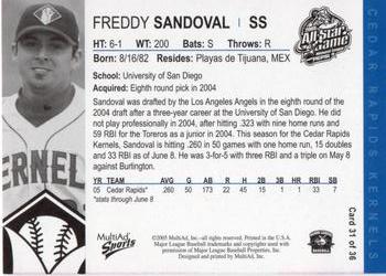 2005 MultiAd Midwest League All-Stars Eastern Division #31 Freddy Sandoval Back