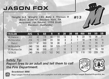 2002 Grandstand High Desert Mavericks Fire Safety Promotion #NNO Jason Fox Back