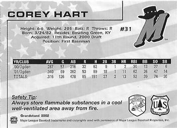 2002 Grandstand High Desert Mavericks Fire Safety Promotion #NNO Corey Hart Back