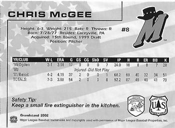 2002 Grandstand High Desert Mavericks Fire Safety Promotion #NNO Chris McGee Back