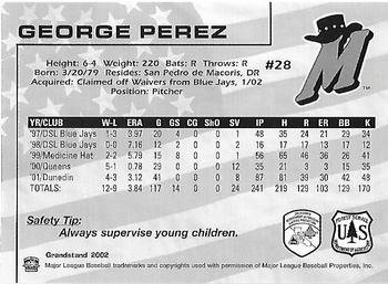 2002 Grandstand High Desert Mavericks Fire Safety Promotion #NNO George Perez Back