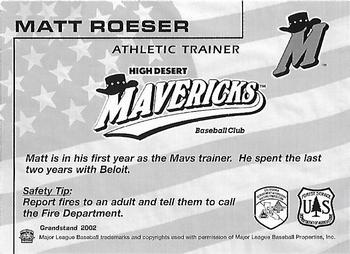 2002 Grandstand High Desert Mavericks Fire Safety Promotion #NNO Matt Roeser Back