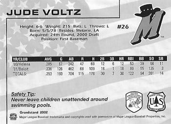 2002 Grandstand High Desert Mavericks Fire Safety Promotion #NNO Jude Voltz Back