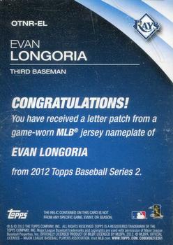 2012 Topps - Own the Name #OTNR-EL Evan Longoria Back