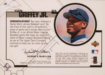 1999 Upper Deck - Game Jerseys (Series Two) #JR Ken Griffey Jr. Back