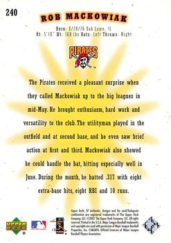 2001 Upper Deck Rookie Update - 2001 SP Authentic Update #240 Rob Mackowiak Back