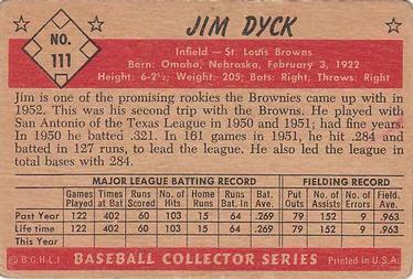 1953 Bowman Color #111 Jim Dyck Back