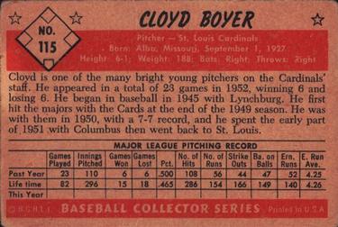1953 Bowman Color #115 Cloyd Boyer Back