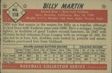 1953 Bowman Color #118 Billy Martin Back