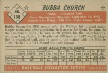 1953 Bowman Color #138 Bubba Church Back