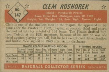 1953 Bowman Color #147 Clem Koshorek Back