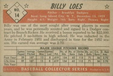 1953 Bowman Color #14 Billy Loes Back