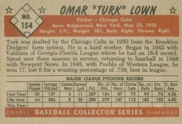1953 Bowman Color #154 Turk Lown Back