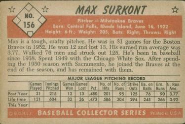 1953 Bowman Color #156 Max Surkont Back