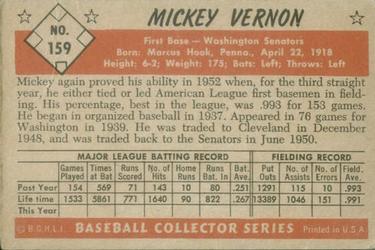 1953 Bowman Color #159 Mickey Vernon Back