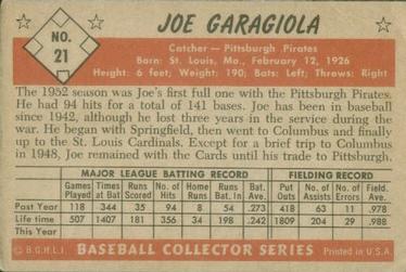 1953 Bowman Color #21 Joe Garagiola Back