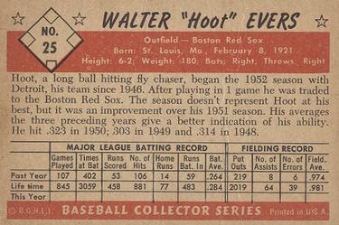 1953 Bowman Color #25 Hoot Evers Back