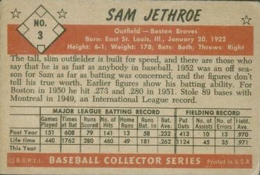1953 Bowman Color #3 Sam Jethroe Back