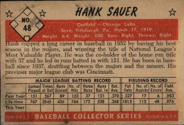 1953 Bowman Color #48 Hank Sauer Back