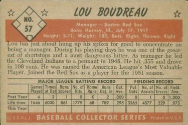 1953 Bowman Color #57 Lou Boudreau Back