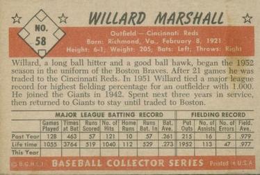 1953 Bowman Color #58 Willard Marshall Back