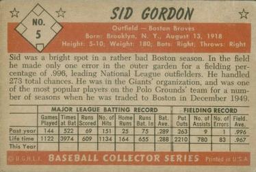 1953 Bowman Color #5 Sid Gordon Back