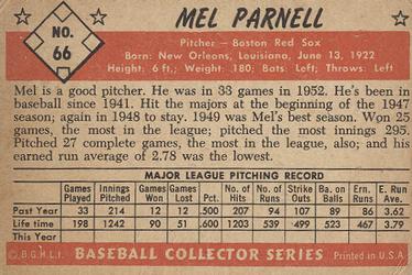 1953 Bowman Color #66 Mel Parnell Back