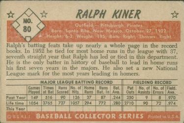 1953 Bowman Color #80 Ralph Kiner Back