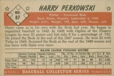1953 Bowman Color #87 Harry Perkowski Back