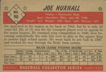 1953 Bowman Color #90 Joe Nuxhall Back