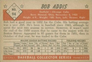 1953 Bowman Color #94 Bob Addis Back