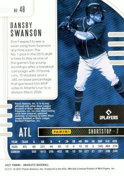 2021 Panini Absolute - Spectrum Red #48 Dansby Swanson Back