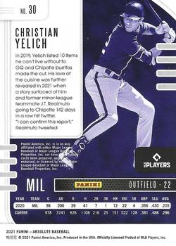 2021 Panini Absolute - Retail #30 Christian Yelich Back