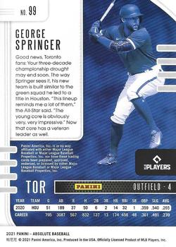 2021 Panini Absolute - Retail #99 George Springer Back