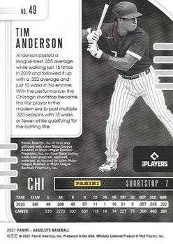 2021 Panini Absolute - Retail Green #49 Tim Anderson Back