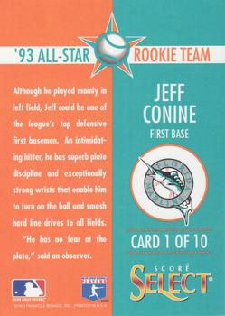 1993 Select Rookie & Traded - '93 All-Star Rookie Team #1 Jeff Conine Back