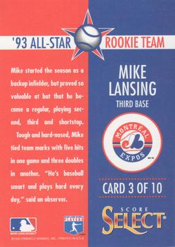 1993 Select Rookie & Traded - '93 All-Star Rookie Team #3 Mike Lansing Back
