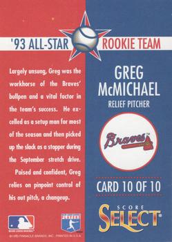 1993 Select Rookie & Traded - '93 All-Star Rookie Team #10 Greg McMichael Back