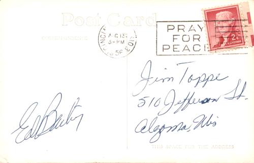 1956 Cincinnati Redlegs Postcards #NNO Ed Bailey Back
