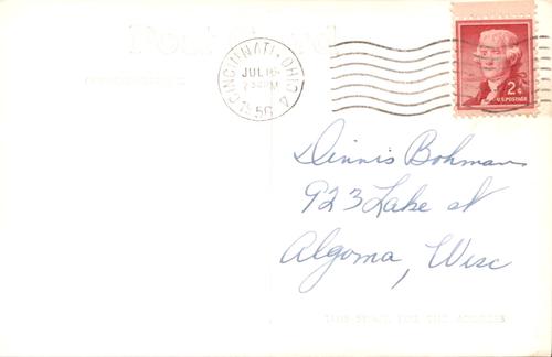 1956 Cincinnati Redlegs Postcards #NNO Hal Jeffcoat Back