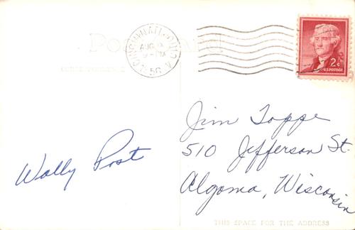 1956 Cincinnati Redlegs Postcards #NNO Wally Post Back